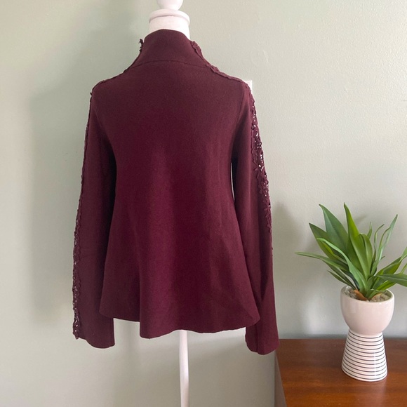Anthropologie Deep Wine Colored Mock Neck Lace Detailed Sweater Size S - Picture 5 of 10